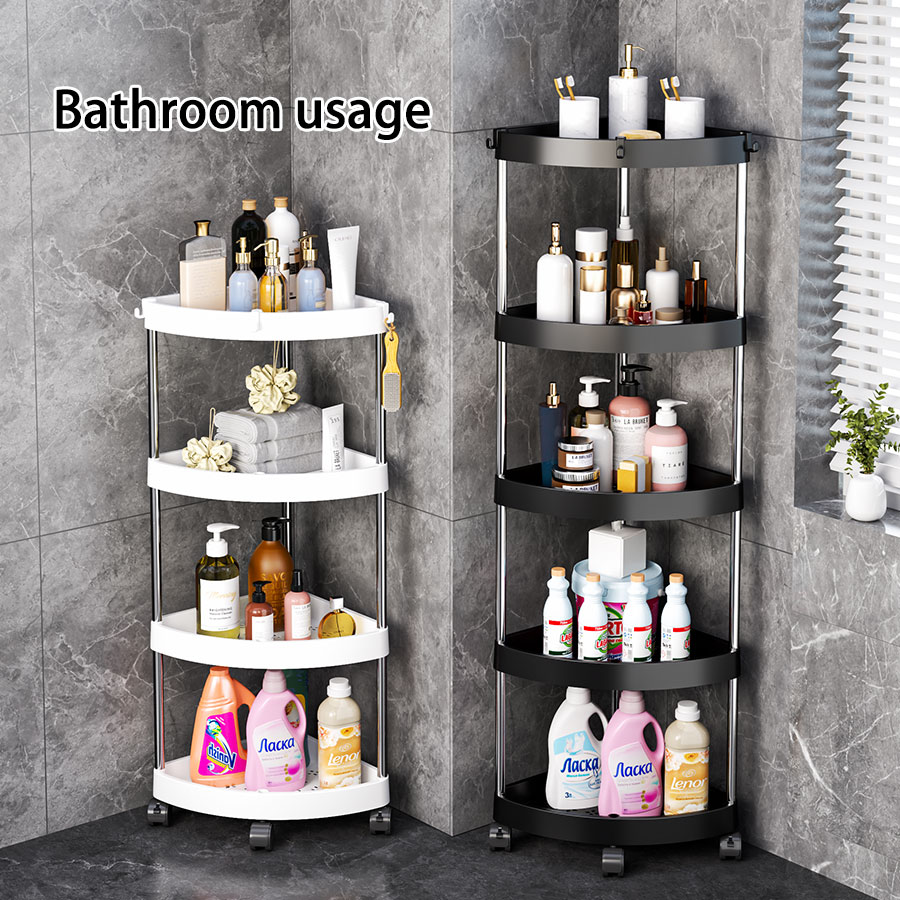 Support de rangement triangulaire pour salle de bain et cuisine, rangement d'angle, petit support de rangement pour chariot à roue universelle sur pied