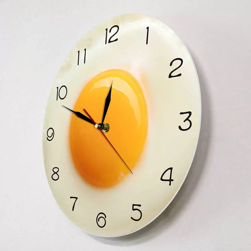 Fried Egg Kitchen Wall Clock Modern 3D Wall Clock Breakfast Food Wall Art Dining Home Decor Silent Wall Watch