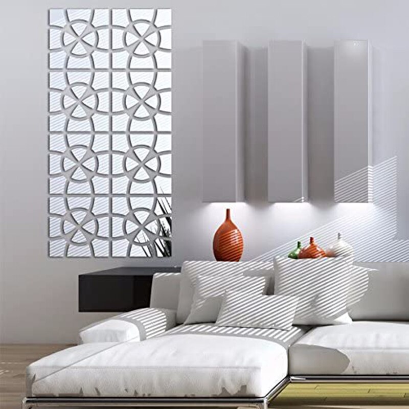 48pcs square combination wall stickers 3D stickers wall decoration retro home decoration mirror stickers DIY modern living room