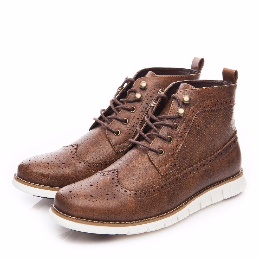 Mens Ankle Boots Lightweight PU Leather Round Toe Male Casual Shoes British Style Handmade Flat Outdoor Non Slip: 40