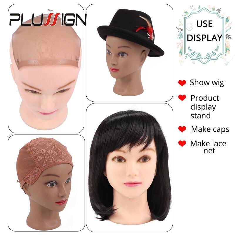 Plussign Mannequin Head Female Bald Model Wig Making Tools Hat Stand Head For Wig Dark Brown And Begie Color For Wome 20.5 Inch