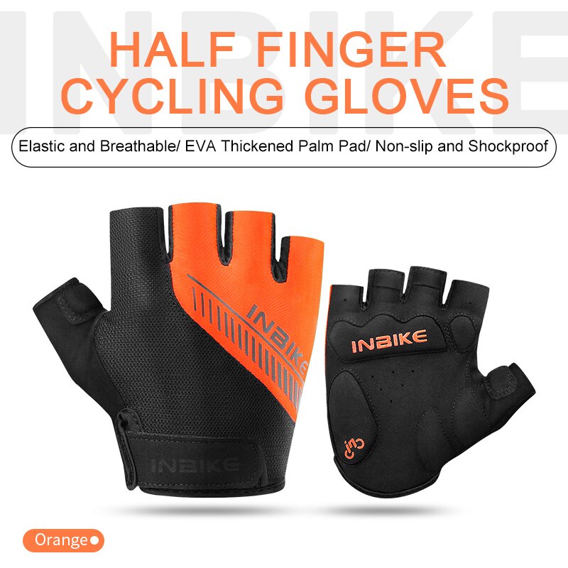 INBIKE Cycling Half Finger Gloves Summer Road Bike Gloves Men Women MTB Thickened Palm Pad Fitness Sports Bicycle Gloves BH008: Orange / S