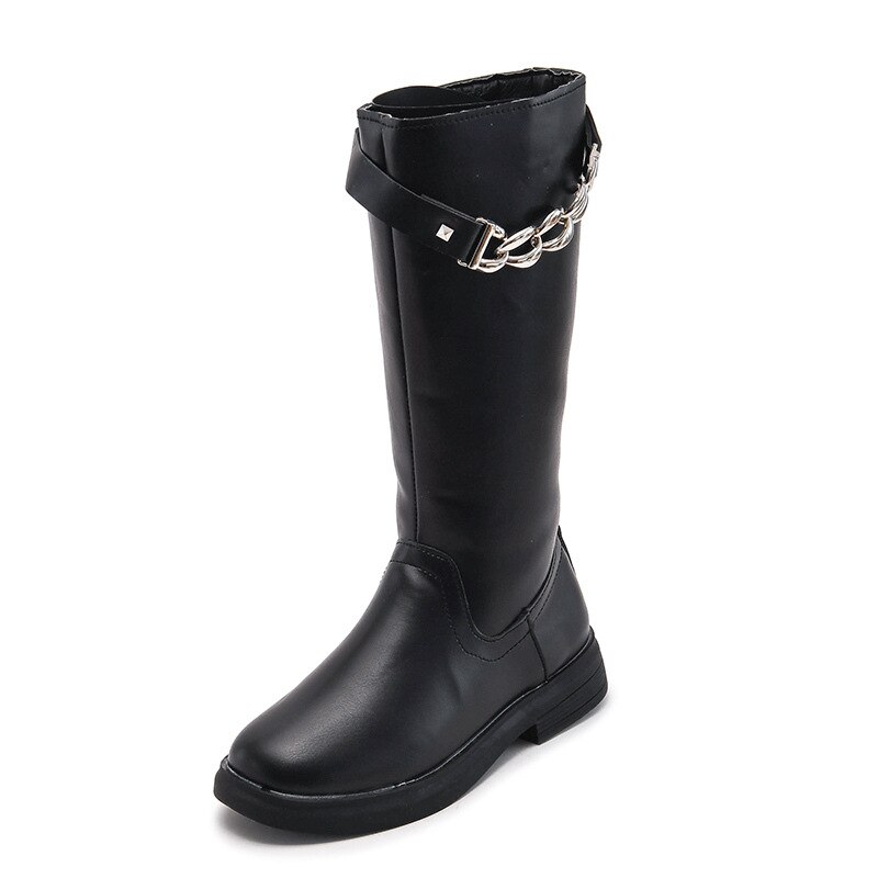 Bamilong outono inverno crianças botas para meninas moda legal botas de borracha na altura do joelho botas de motocicleta das crianças botas longas b403: Black / 35(Length 21.9cm)