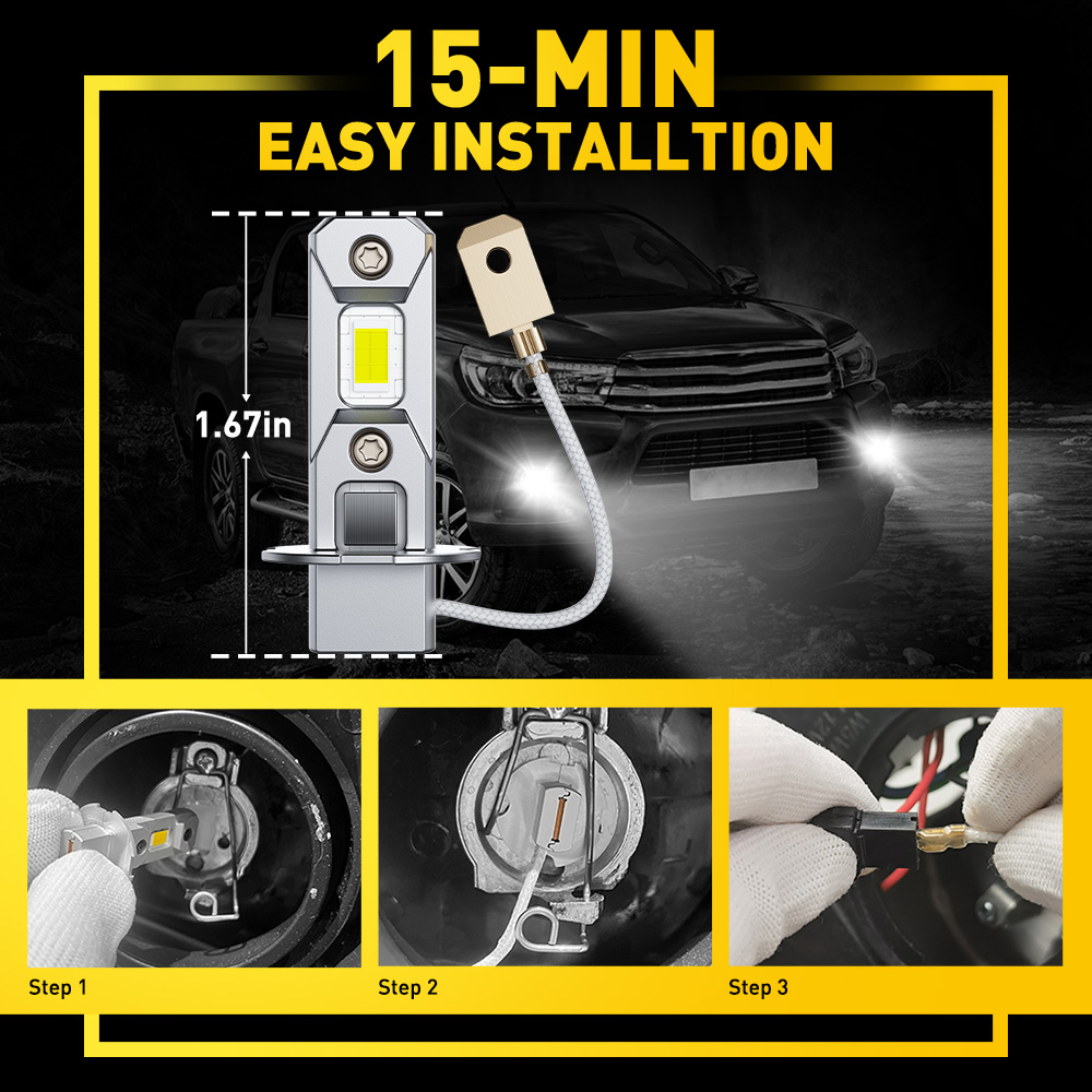 2 stuks AUXITO H3 LED-lamp Mistlampen Geen ventilator Mini Auto Lamp DRL Dagrijverlichting 1:1 Maat 6500K Wit 3000K Geel 12V Canbus