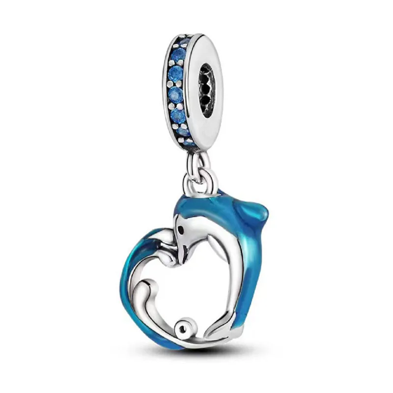 Abalorio de estrella de corazón para mujer, Pulsera Original, joyería de , azul, Océano, Tortuga, pulpo, serie,: Beige