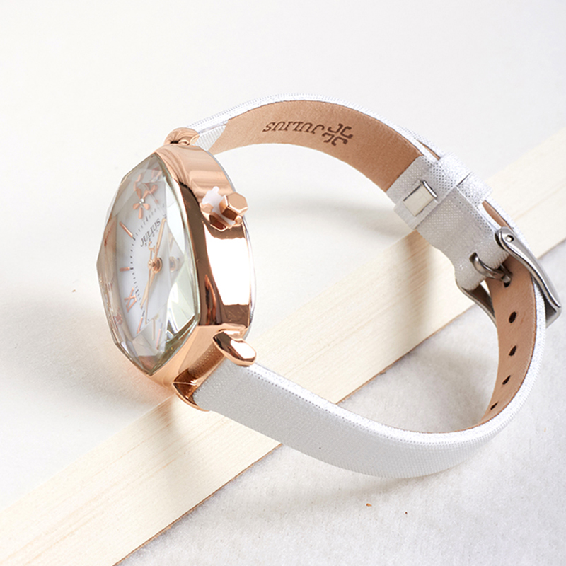 Julius-Reloj de mujer japonés Mov't Hours nácar, pulsera fina de , vestido de cuero con corte de estrella, de cumpleaños para niña