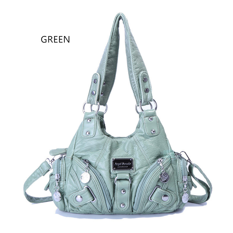 Women Vintage Purse Small Female Shoulder Bag Cute Tote Wash Faux Leather Handbag with Long Strap: green