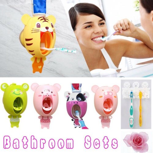 Lovely Portable Auto Toothpaste Dispenser Device Easy Squeeze Wall Mount Home Decor Cartoon Animal Toothpaste Squeezers