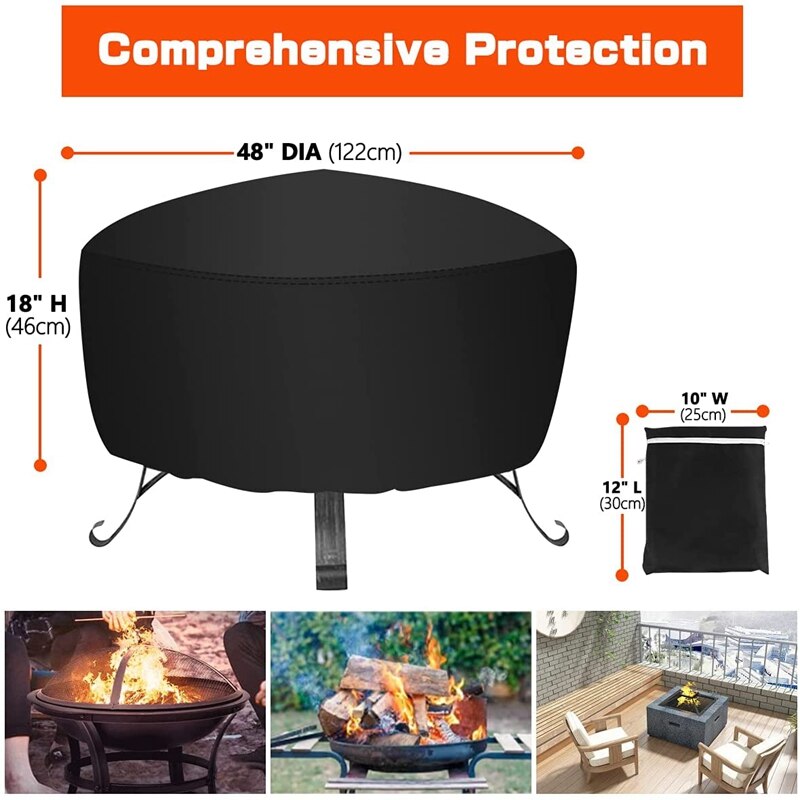Fire Pit Cover 48 Inch Round,Waterproof Cover for Fire Pit Round,Weather Resistant Fire Bowl Covers,with Drawstring