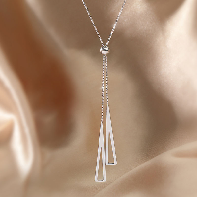 Collar de borla para mujer, colgante triangular de Color dorado y plateado, suéter, collar largo, para amigo, joyería de cuello de