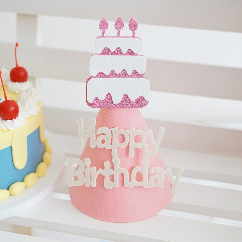 Chapeau d'anniversaire pour enfants, joli chapeau avec nœud en feutre, pour bébé de 100 jours, décoration de fête, accessoires Photo: 08