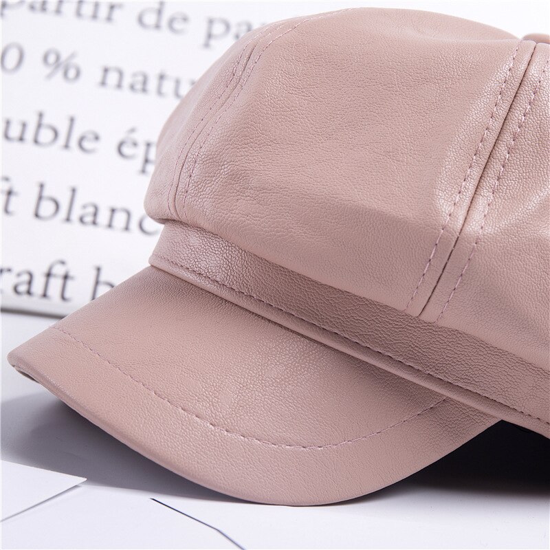 Vrouwen Lederen Baretten Hoed Franse Kunstenaar Beret Hoed Zwarte Baretten Herfst Winter Koreaanse Stijl Stevige Baretten Hoed Caps Voor Vrouwen