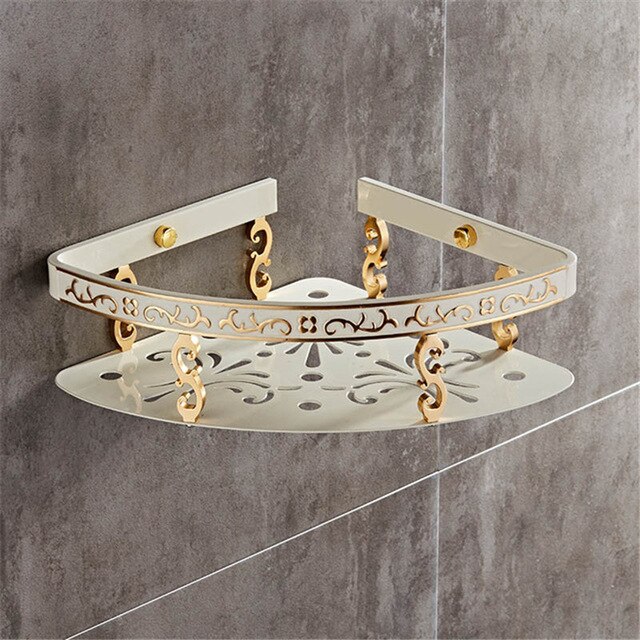 Badrumshylla aluminium vit & guld dusch schampo tvål badrum hörn hylla badrum tillbehör förvaring organisator rack hållare: Vit och guld en