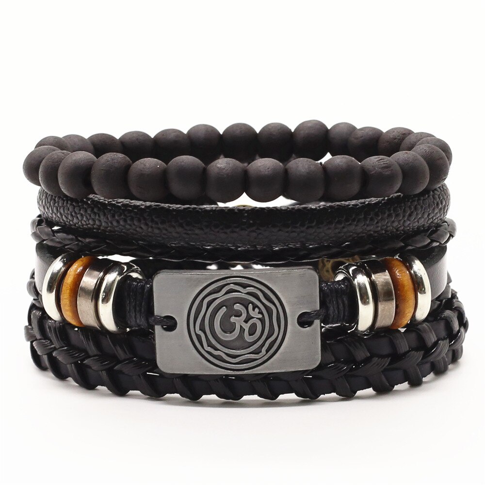 4 Stks/set Lion Cross Gitaar Charme Houten Kralen Mannen Lederen Armbanden Vrouwen Femme Homme Mannelijke Pulseras Sieraden: style 4