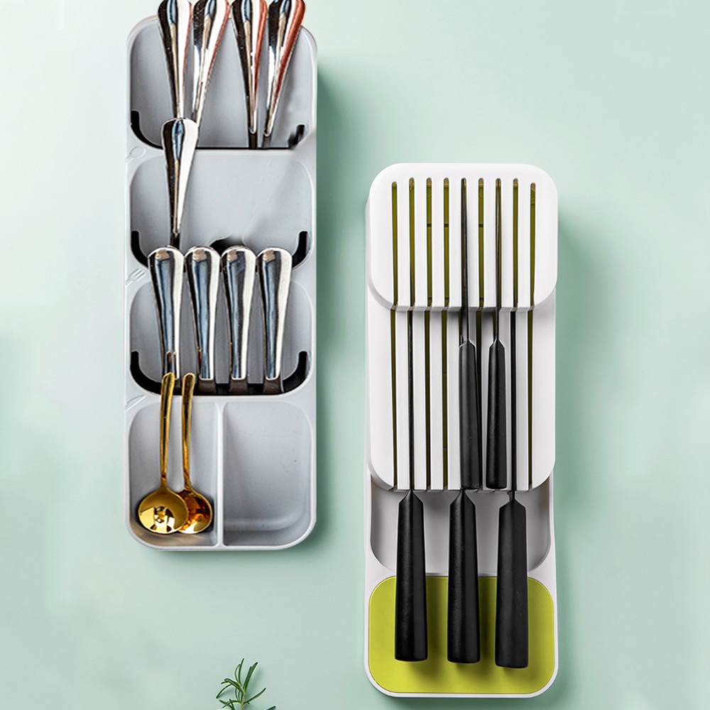 Knife Block Holder Cutlery Drawer Organizer Tray Knives Utensil Rack Universal Knife Stand Organizer Kitchen Storage