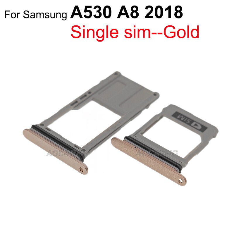 Aocarmo single &amp; dupla bandeja de cartão sim suporte microsd nano slot para samsung galaxy a8 plus 2018 a530 a730 a730f peça substituição: A530-1SIM-Gold