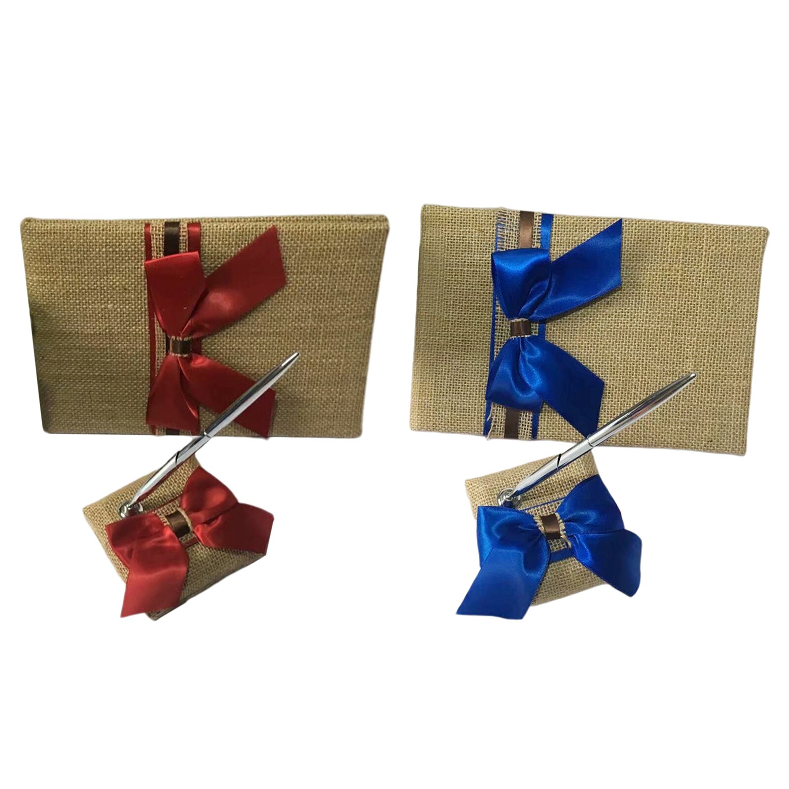 Rustic Chic Hessian Skirt Wedding Guest Book Pen Stand Set Satin Bowknot