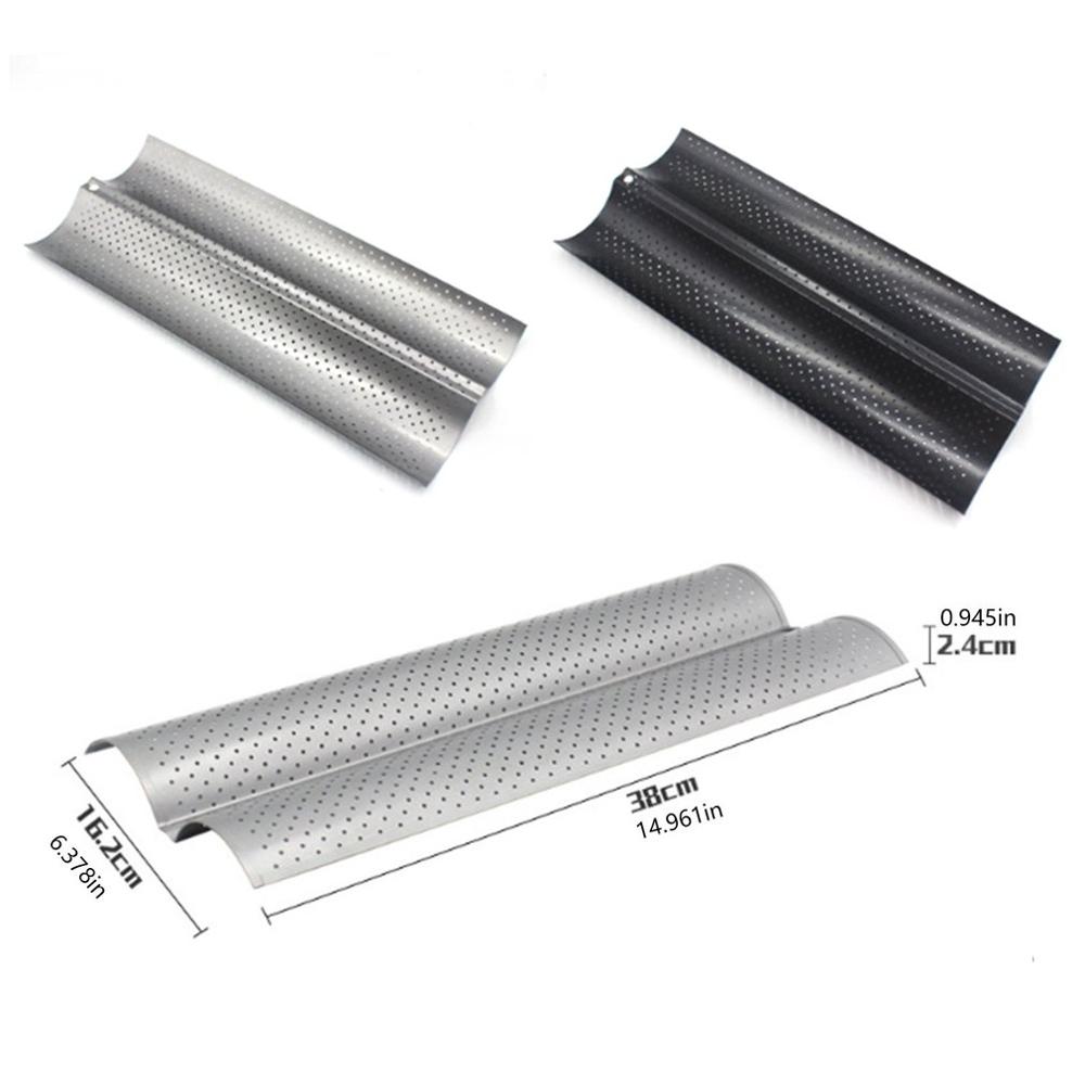 Bandeja para hornear Pan ondulado de 2 ranuras para bandeja con molde para hornear barras de Pan, molde para hornear Pan, molde de Baguette para pastel práctico de acero de alimentaria