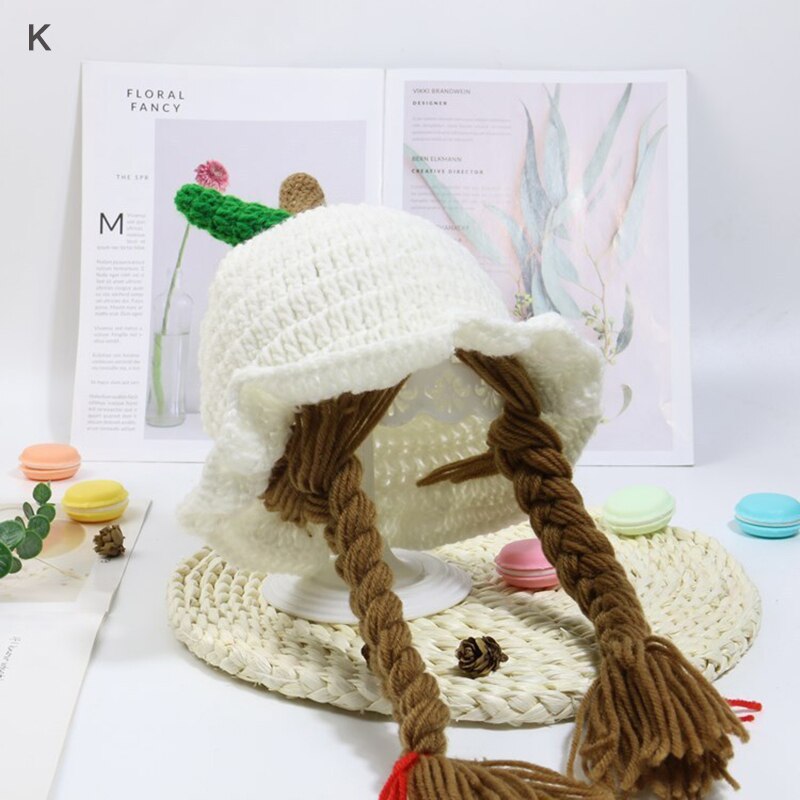 Bebis barn stickad peruk mössa handgjorda småbarn barn äppelstjärnor ull kntting kepsar flätor foto rekvisita huvudbonader 1-5 år: K