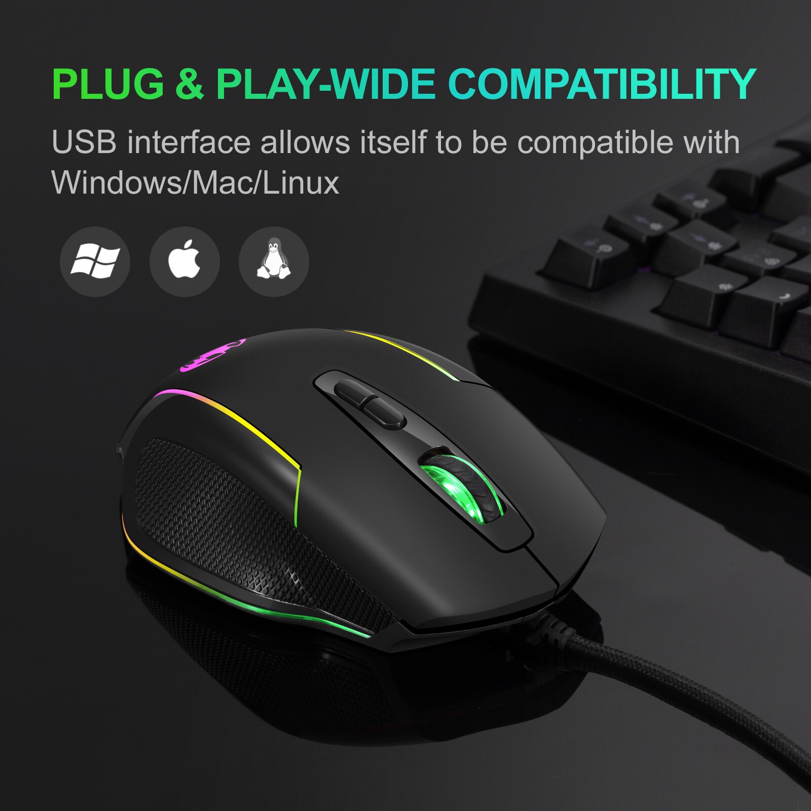 Przewodowa mysz do gier LED 6400 DPI komputer USB mysz dla graczy RGB myszy X7 Silent Mause z podświetleniem kabel do komputera Laptop