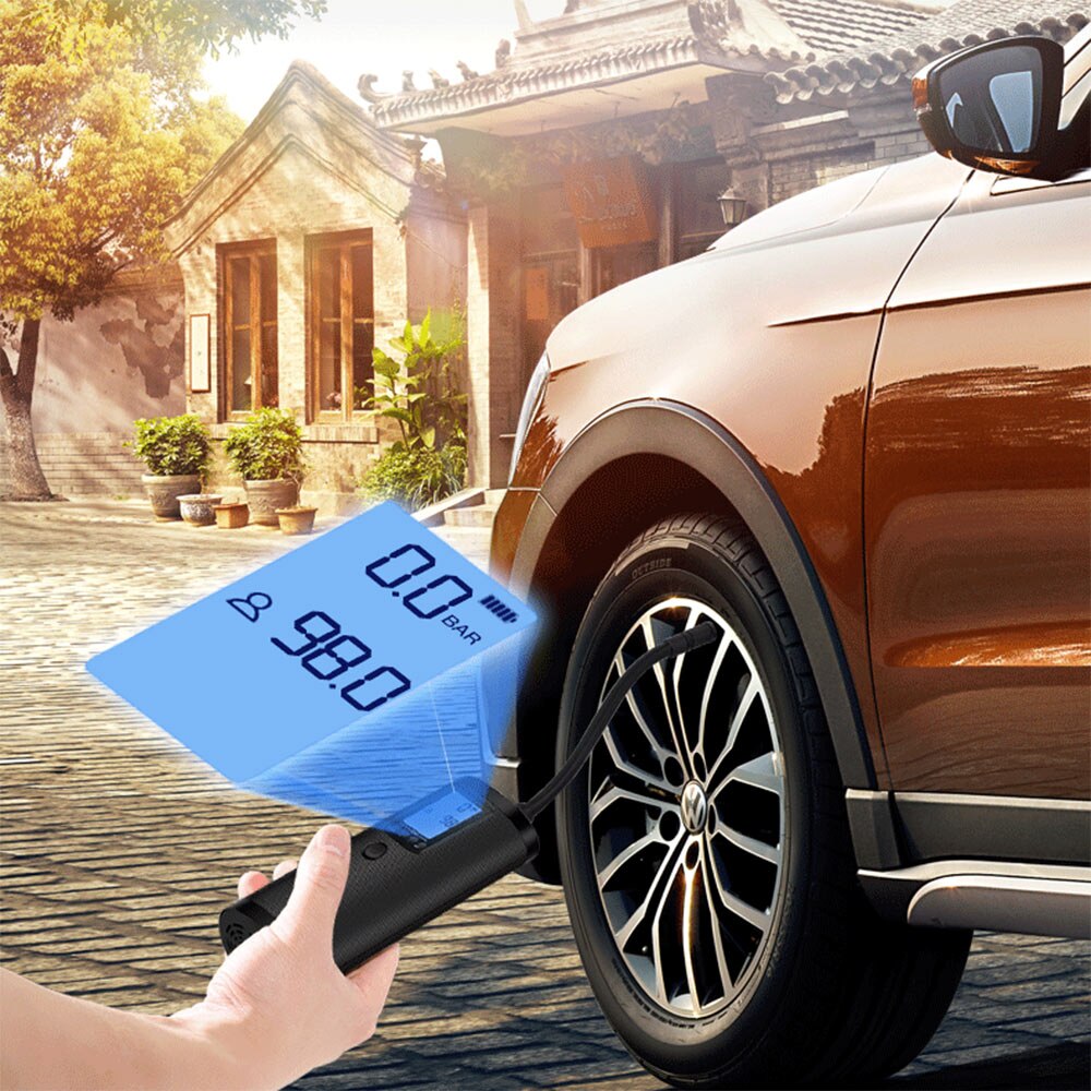 Portable Air Compressor Mini Tire Inflator Hand Held Pump 2000mAh with Emergency Lighting Digital LED Light