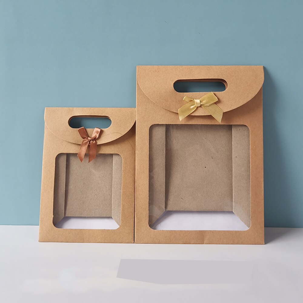 5/10Pcs Kraft Papieren Zakken Met Transparant Venster Voor Bruiloft Verjaardag Home Party Pakket Snoep Bakken Takeaway zak Geschenkdoos