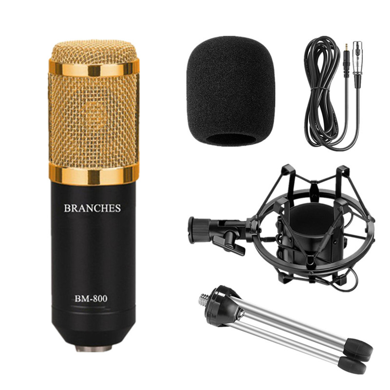 BM-800 Condenser Microphone Kit BM 800 Karaoke Studio Mic For Recording Computer With Shock Mount+Foam Cap+Cable: Package1 Black