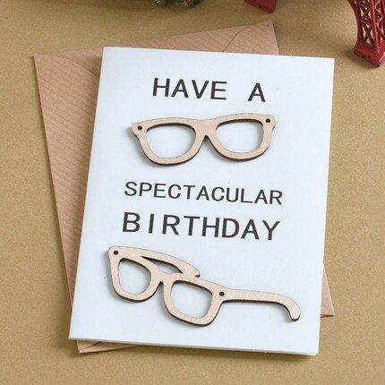 6pcs Mini Birthday Cards Wood Message Kids Party Greeting Cards: MINI-1910-04