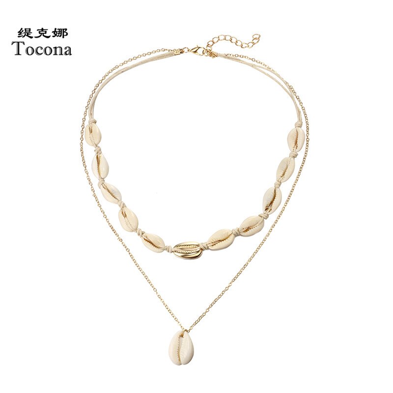 Tocona Bohemia Summer Shell Natural Stone Pendant Necklace for Women Gold Color Chain Chockers Minimalist Jewelry 2356: Default Title