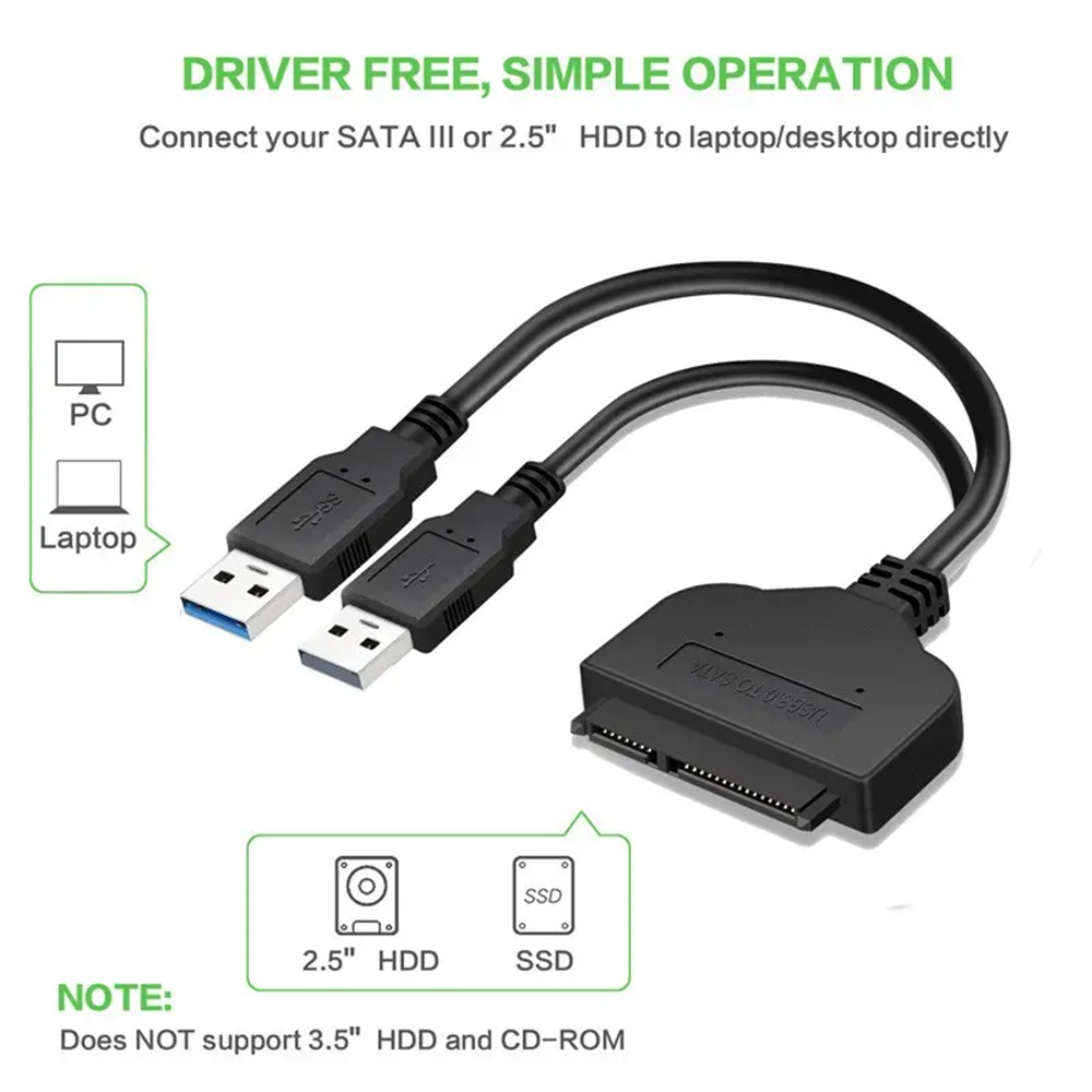 SATA to USB 3.0/2.0 Adapter Cable - 22 Pin 2.5 Inch External HDD SSD Converter