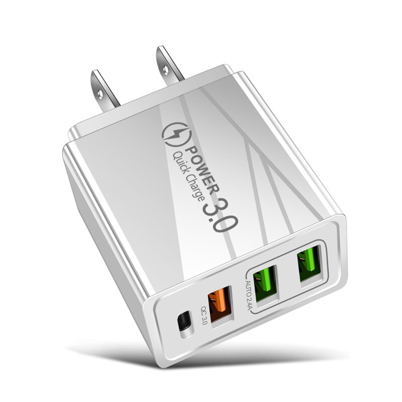 USLION 48W 4 Port Quick Charge PD 3.0 EU USB Charger Fast Charging US PD Mobile Phone Charger For iphone Samsung Xiaomi Huawei: White US Plug