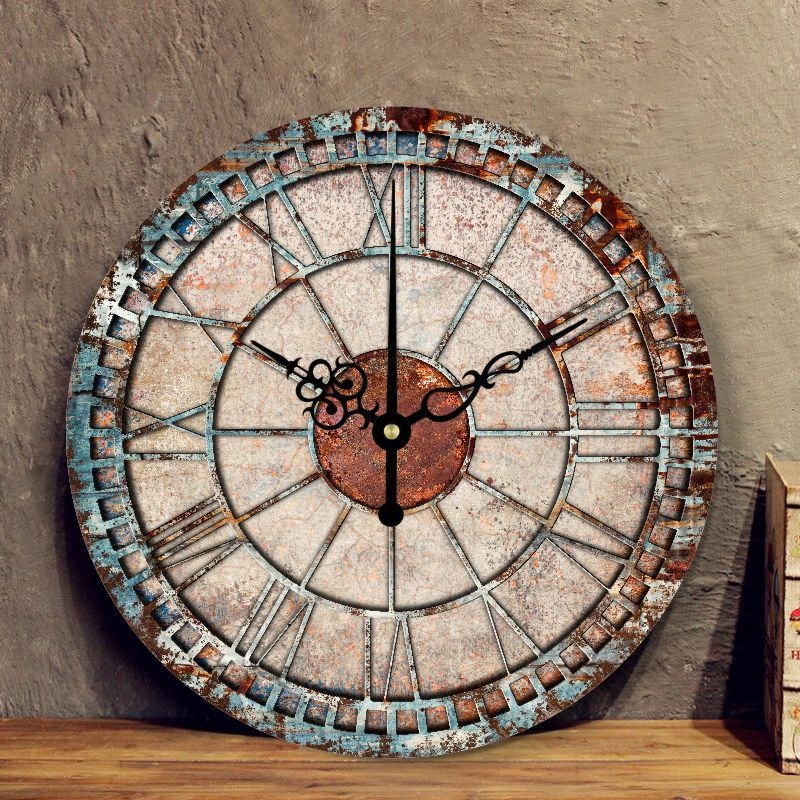 Nordic Retro Wanduhr Moderne Shabby Stil Chic Mechanismus Uhr Hängen Vintage Rost Decor Runde Riesen Uhren Wohnzimmer Hause