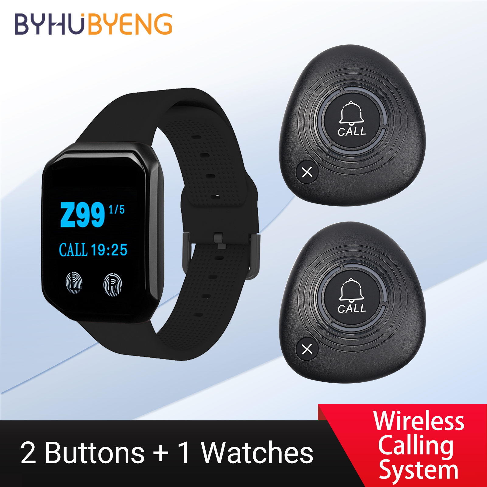 Wireless Restaurant Guest Pager System Waterproof Watch Receiver + Call Button Customer Service for Clinic Cafe Barber Shop Gym