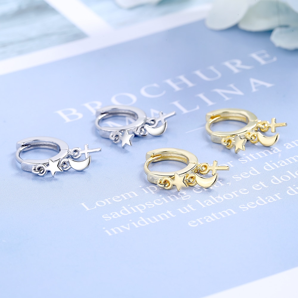 Nehzy 925 Sterling Zilveren Vrouw Mode Sieraden Eenvoudige Star Moon Cross Gouden Zilveren Oorbellen