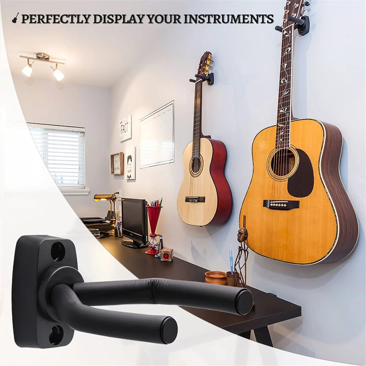 Miwayer-soporte de pared para guitarra, colgador de guitarra negro, gancho de pared para todos los tamaños, guitarras, bajo, mandolina, Banjo, ukelele