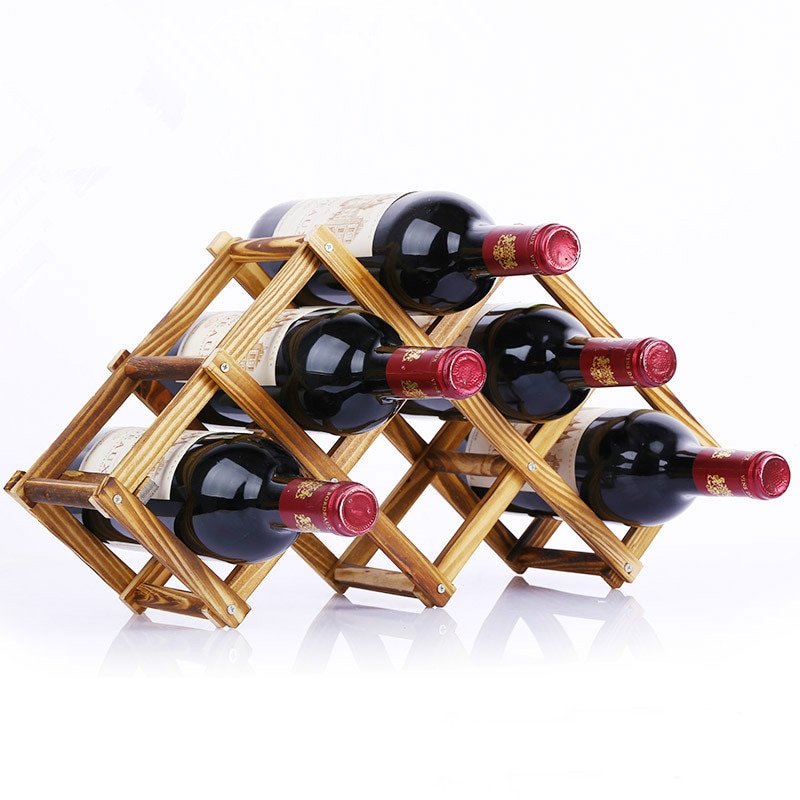 Soportes de madera para botellas de vino, estantes de almacenamiento de exhibición creativos y prácticos, plegables, decorativos, para sala de estar: 6Bottles-2