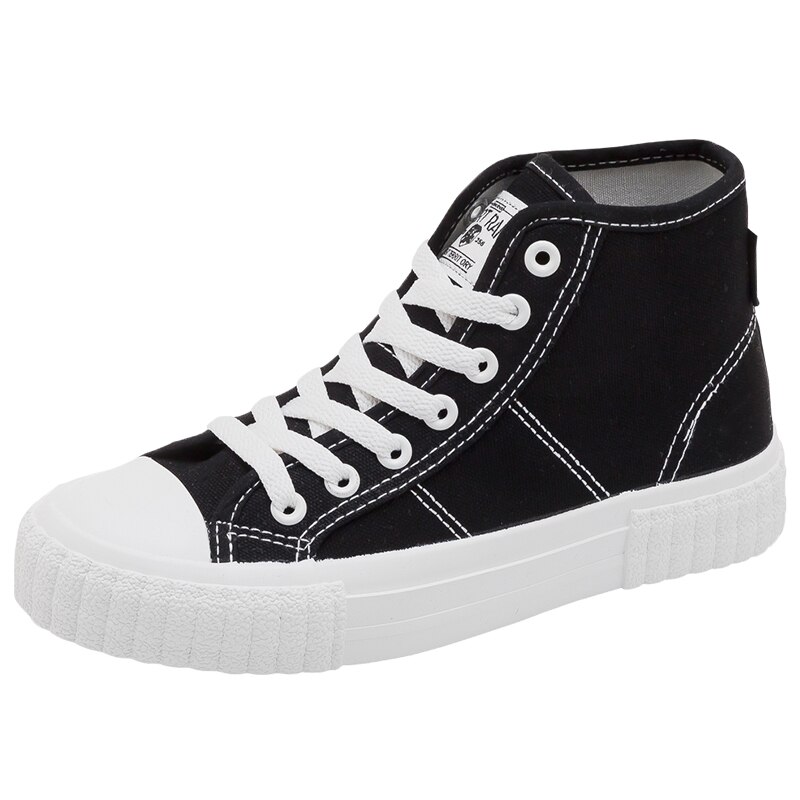 Damessneakers lente hoge schoenen platte damesschoenen comfortabele casual sneakers dames witte schoenen: Zwart / 6