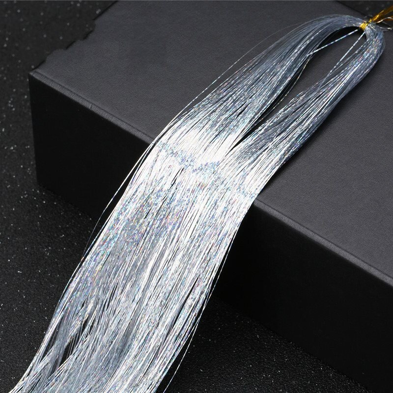 Extensions de cheveux scintillants holographiques pour femme, 200 mèches, 90cm, style Hippie: Silver