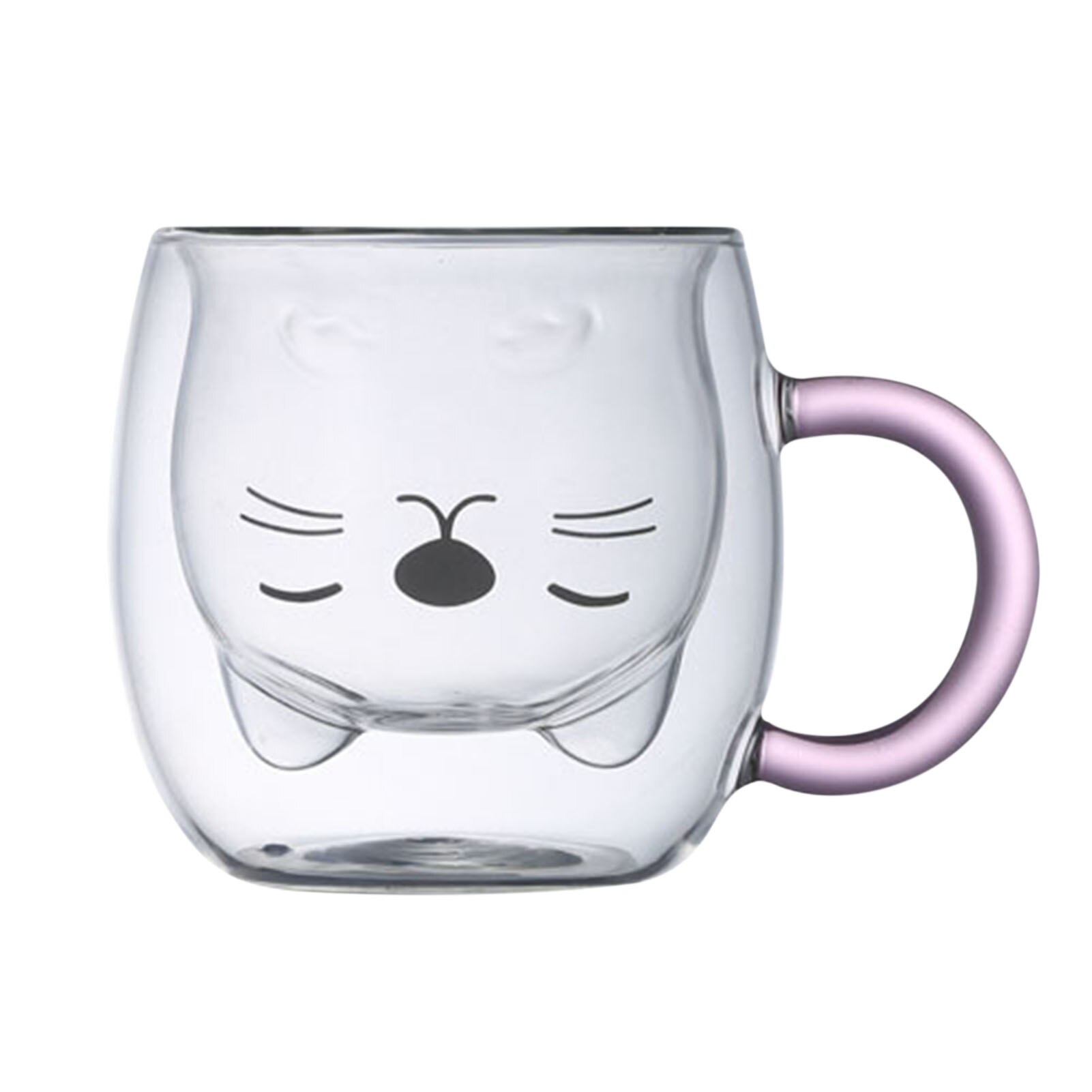 Heat Resistant Double Wall Glass Cup Mugs Borosilicate 2-layer 260ml Glass Cute Panda Cat Tea Coffee Cup: Cat