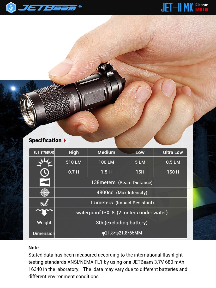 JETBeam II MK lampe de poche Led XP-L salut 510Lumens torche à main lanterne accessoires