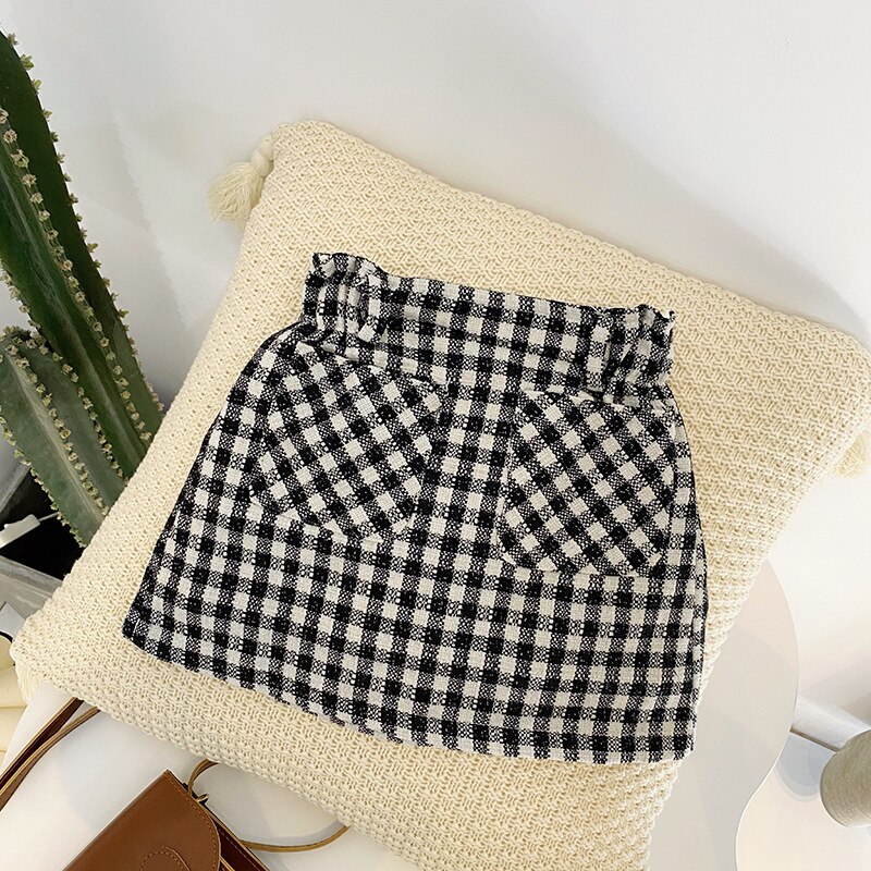 2 3 4 5 6 år baby pige nederdel efterår koreansk stil børn plaid lommer elastisk talje nederdel til pige små børn børn mini nederdel
