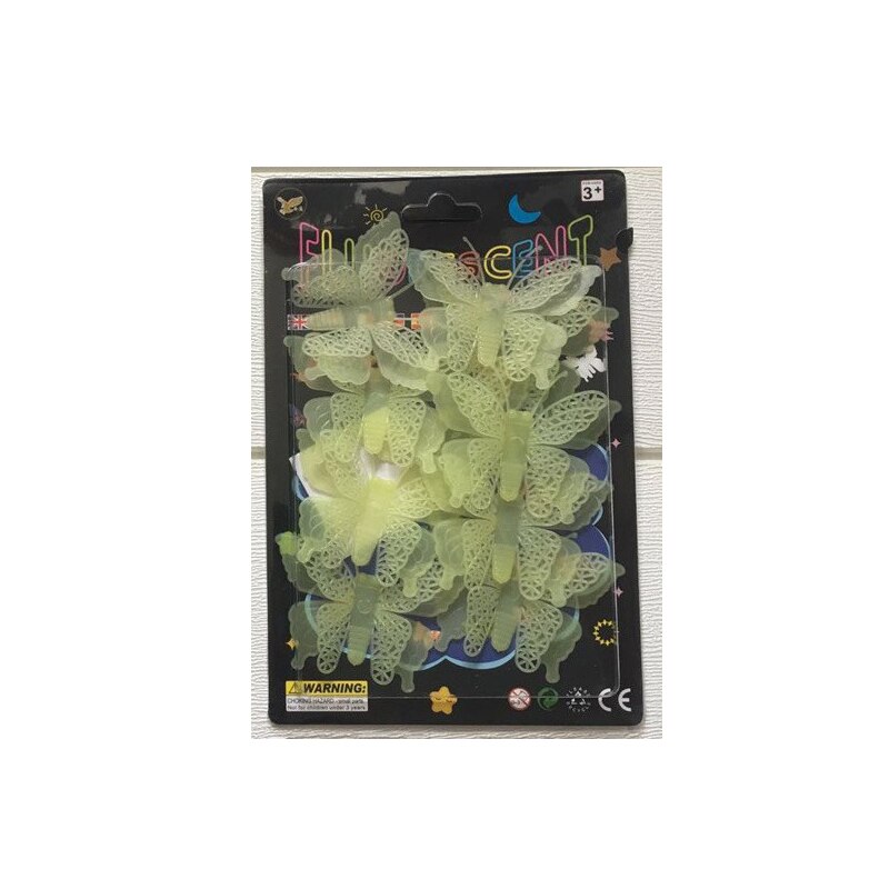 Children Luminous PVC Switch Sticker Cartoon Glowing In The Dark Wall Sticker Home Room Decor 3D Luminous Butterfly Sticker Toys: yellow