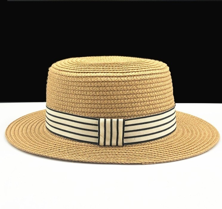 Zomer Vrouwen Schipper Strand Hoed Vrouwelijke Casual Panama Hoed Dame Classic Strik Stro Platte Zonnehoed Vrouwen Fedora