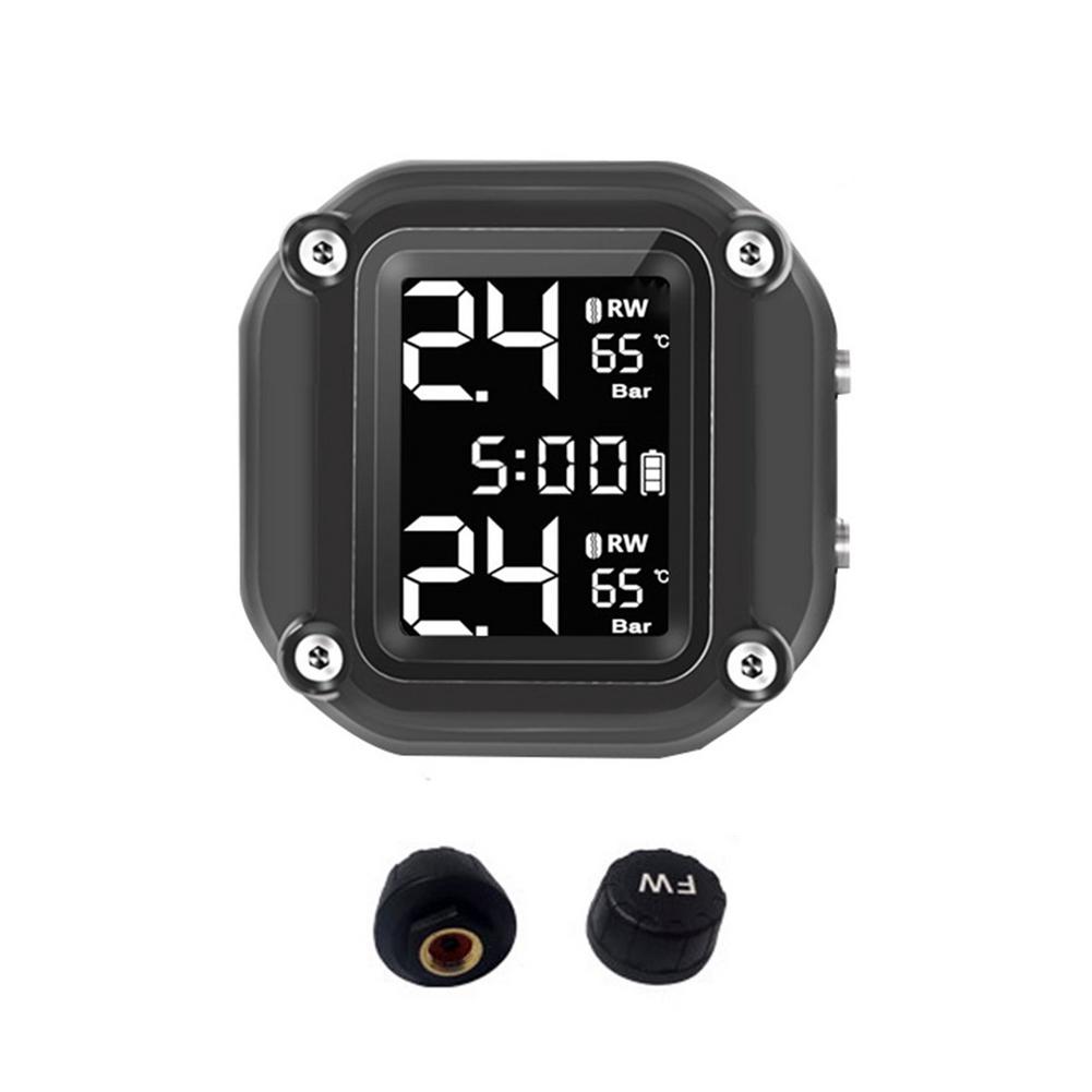 Wireless Motorcycle TPMS Tire Pressure Monitoring System Motor Tyre LCD Display External Tire Pressure Sensors Alarm System