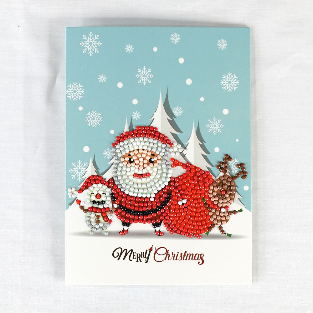 1Pc Christmas Greeting Cards Postcards 5D Diamond Invitation Card Cute DIY Santa Elk Merry Christmas Party Thank You Card: 5