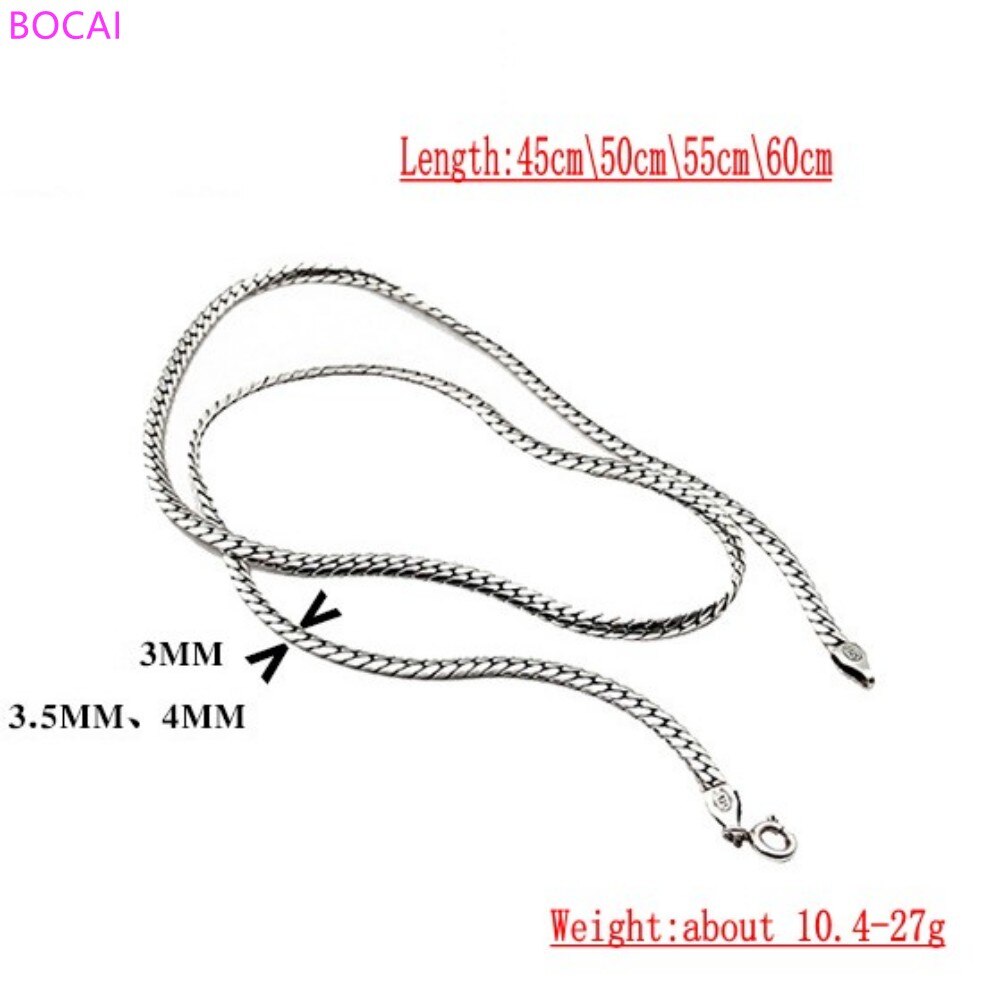 Bocai ægte  s925 sterling sølv halskæde 3mm 3.5 ｍｍ 4 mm nye mænd sidelæns slange knogle halskæde thai sølv smykker