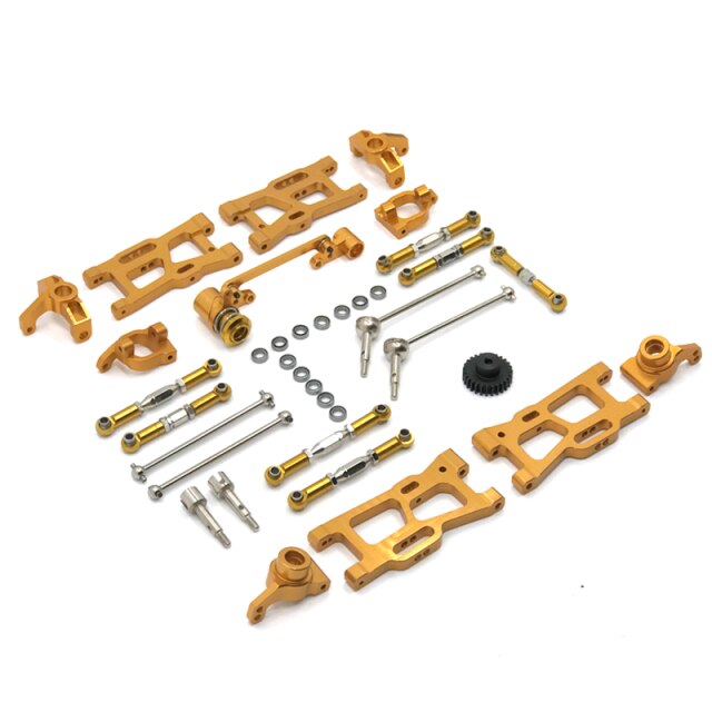 Wltoys 124019 124018 144001 Rc Auto Onderdelen Metal Upgrade Kit Aandrijfas Trekstang Swing Arm Steering Cup C seat Gear Etc.: Goud