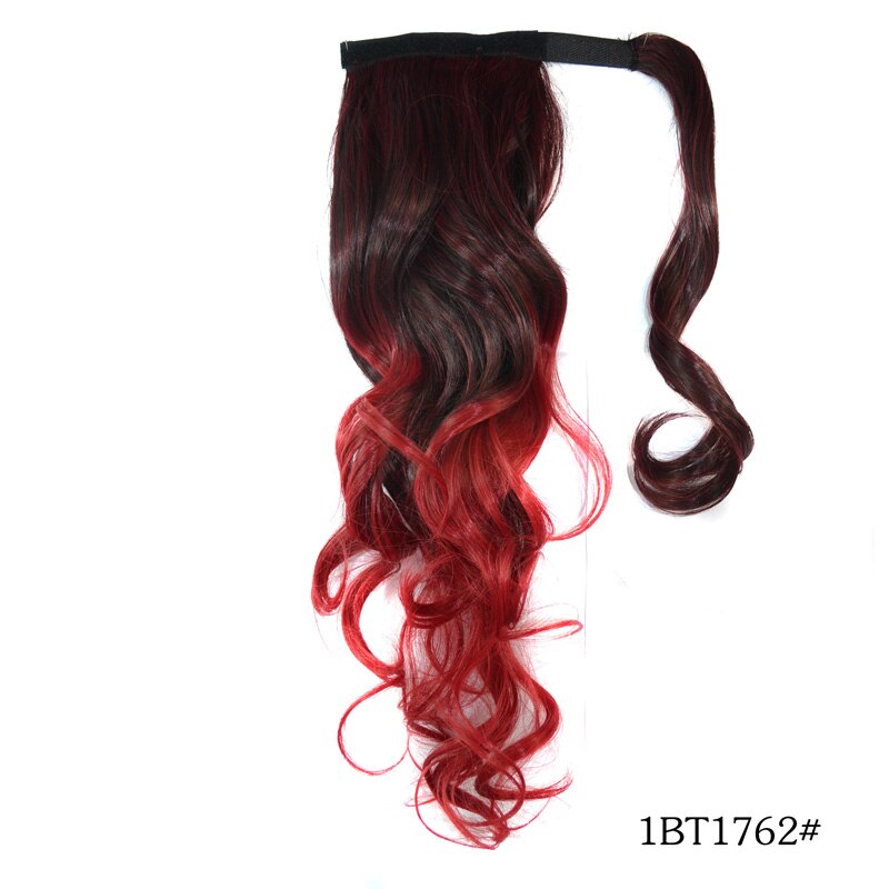 Jeedou Ponytails Wrap Around Ponytail Extension Wavy Synthetic Hair 45cm Balayage Ombre Color Messy Bohemian Style: 1BT1762
