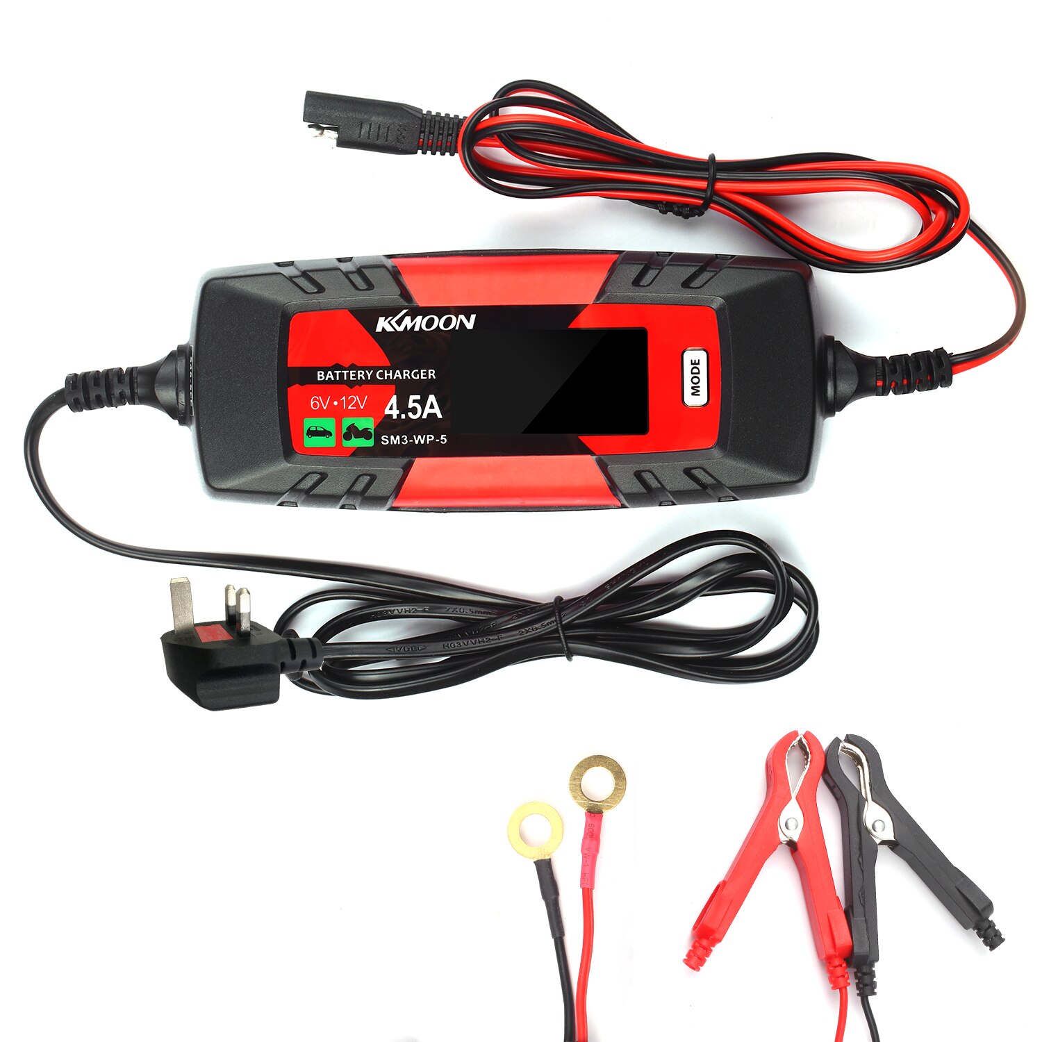 KKmoon Car Battery Charger & Maintainer 6V/12V 4.5A Intelligent Automatic Battery Charger Pulse Repair for Cars Motorcycles Boat: Gray