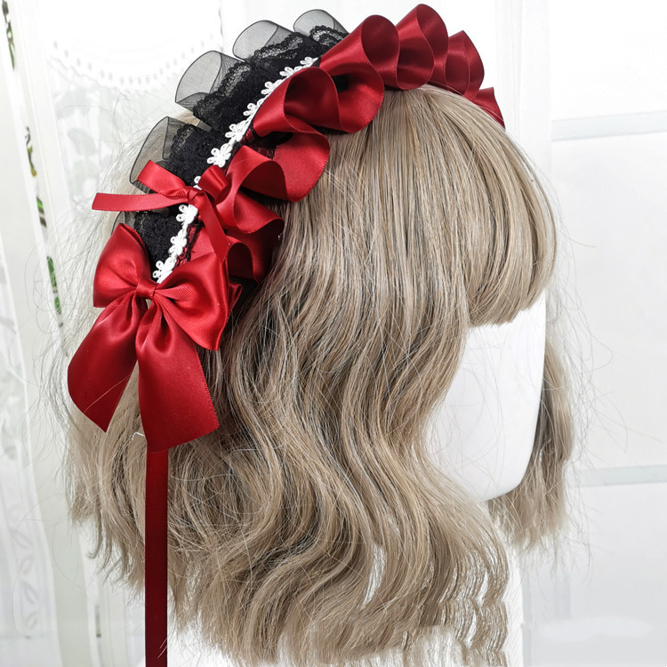 Diadema de Anime para niña, accesorio para el cabello de Lolita Maid con encaje de flores, Aro para el pelo de Cosplay, hecho a mano